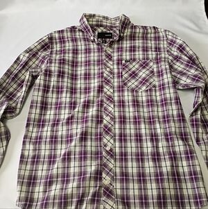 Hurley Purple Plaid Long Sleeve Button Down Shirt Men's Size Large